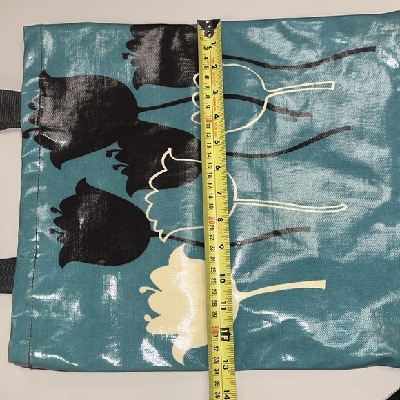 Modella plastic coated heavy fabric tote bag / brown and blue florals - Picture 7 of 8